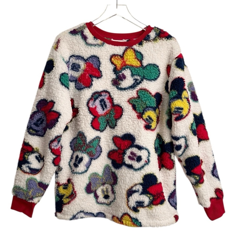 Disney Minnie Mouse Sherpa Fleece Pullover Sweater Red White Women’s Size Medium - Picture 2 of 6
